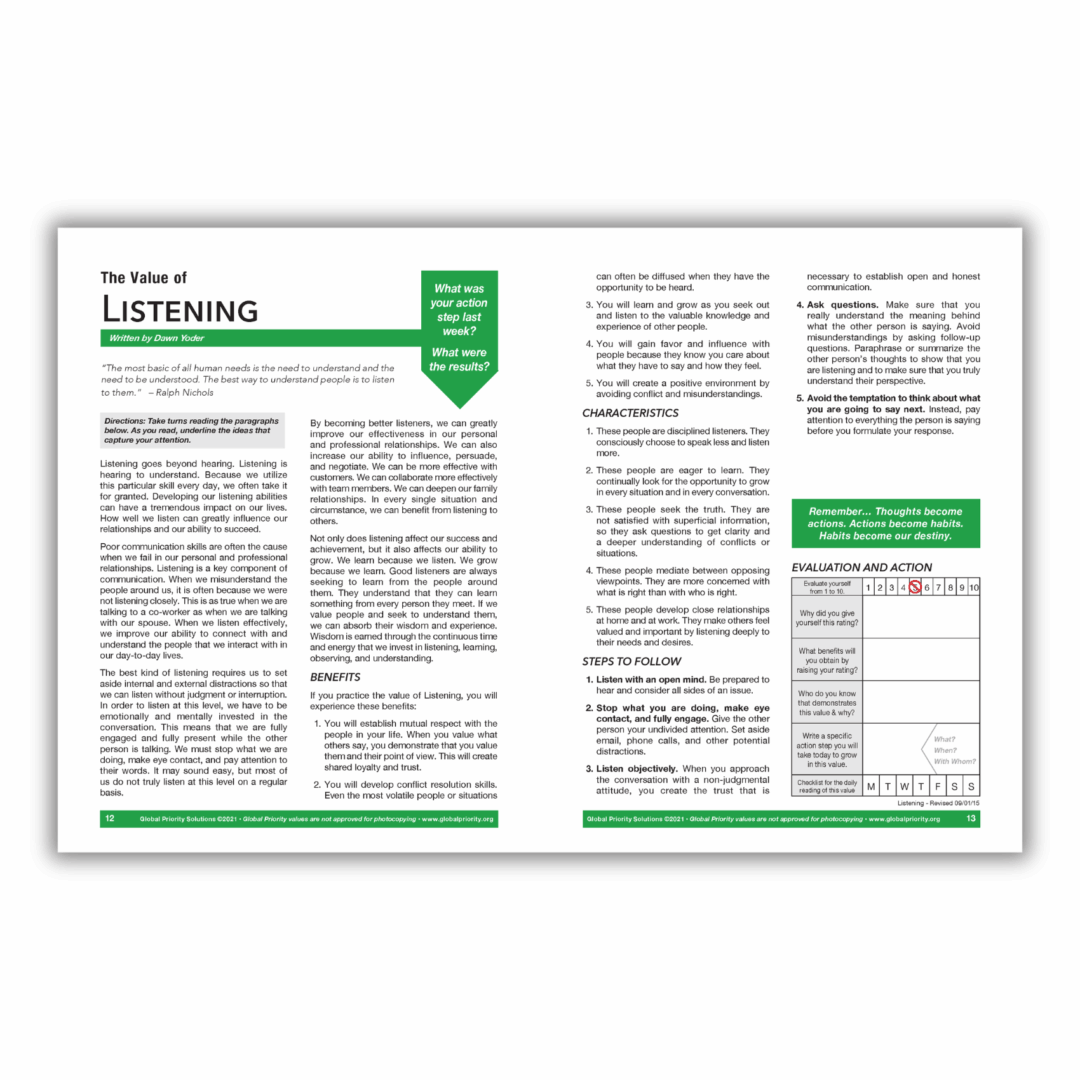 Module 1 Workbook 10 Values for Transformation Global Priority Solution